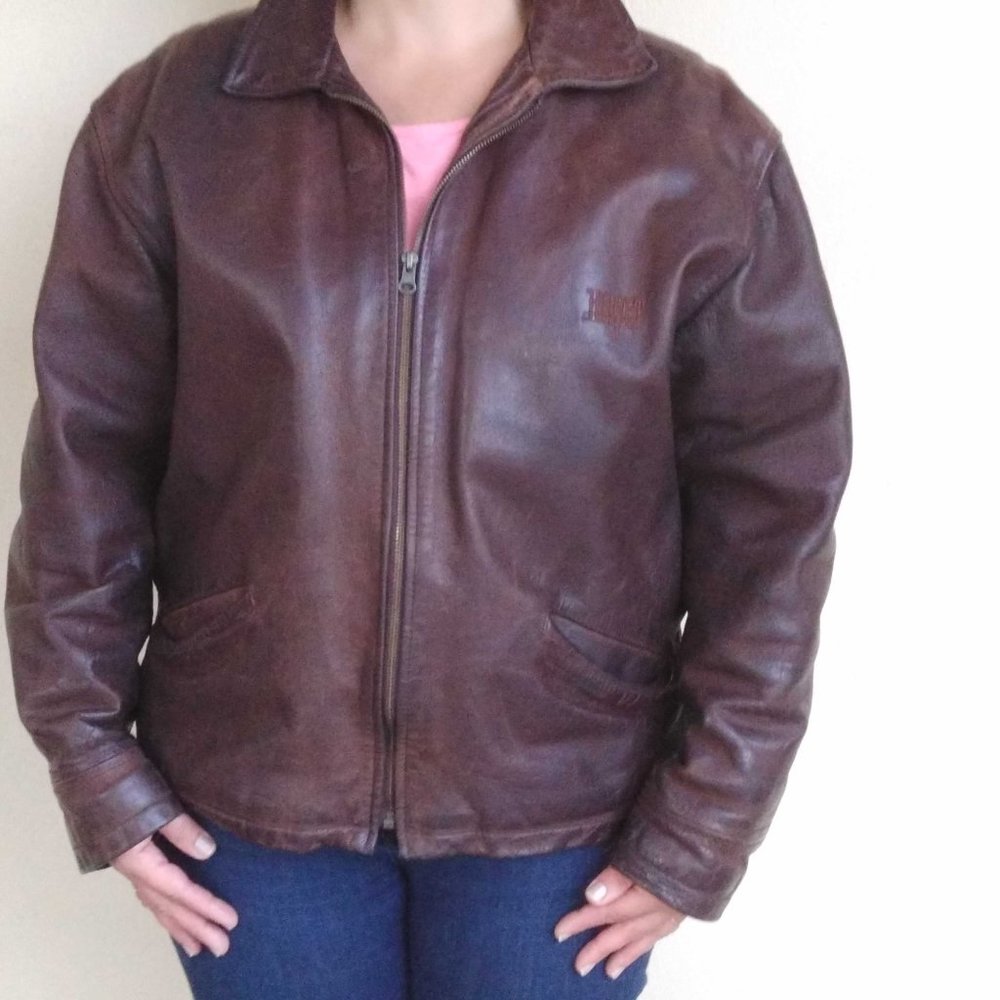 Leather bomber jacket Mixte